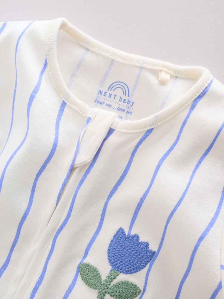 |BabyGirl| Conjunto De 3 Macacões De Dormir Azuis Com Zíper Duplo Para Bebês (0 meses a 3 anos)