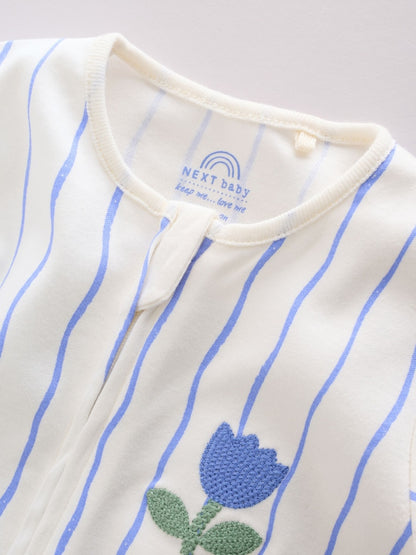 |BabyGirl| Conjunto De 3 Macacões De Dormir Azuis Com Zíper Duplo Para Bebês (0 meses a 3 anos)