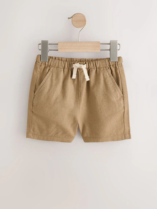 |Boy| Calções De Linho Misto Castanho-Claro (3 meses a 7 anos)