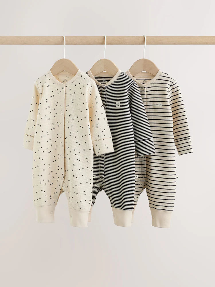 |BabyBoy| Conjunto De 3 Macacões De Dormir Monocromáticos Em Tecido Waffle Para Bebês (0 meses a 3 anos)