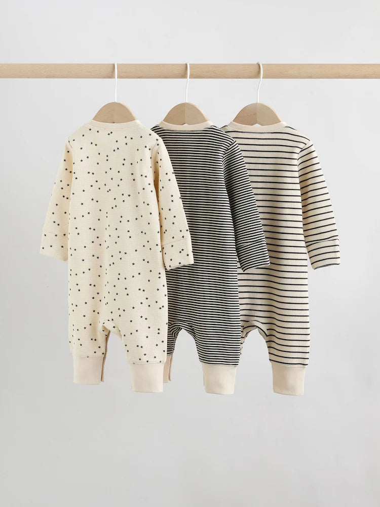 |BabyBoy| Conjunto De 3 Macacões De Dormir Monocromáticos Em Tecido Waffle Para Bebês (0 meses a 3 anos)