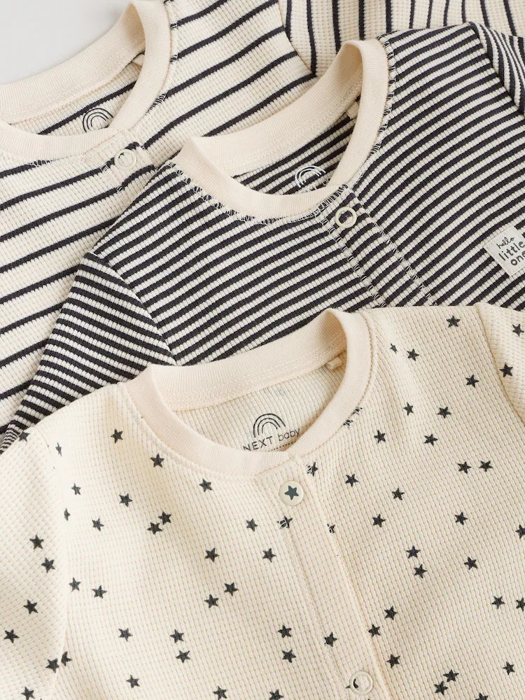 |BabyBoy| Conjunto De 3 Macacões De Dormir Monocromáticos Em Tecido Waffle Para Bebês (0 meses a 3 anos)