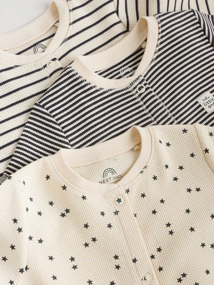 |BabyBoy| Conjunto De 3 Macacões De Dormir Monocromáticos Em Tecido Waffle Para Bebês (0 meses a 3 anos)