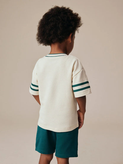 |Boy| Camiseta Universitária Creme De Manga Curta Com Estampa (3 meses a 7 anos)