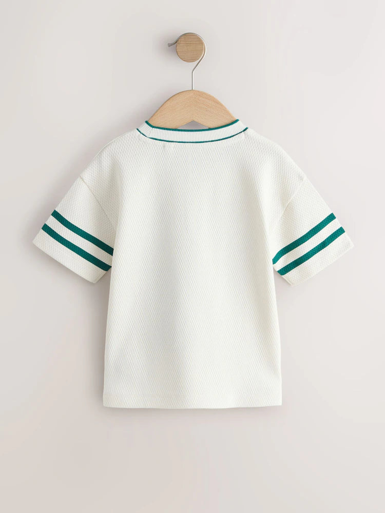|Boy| Camiseta Universitária Creme De Manga Curta Com Estampa (3 meses a 7 anos)