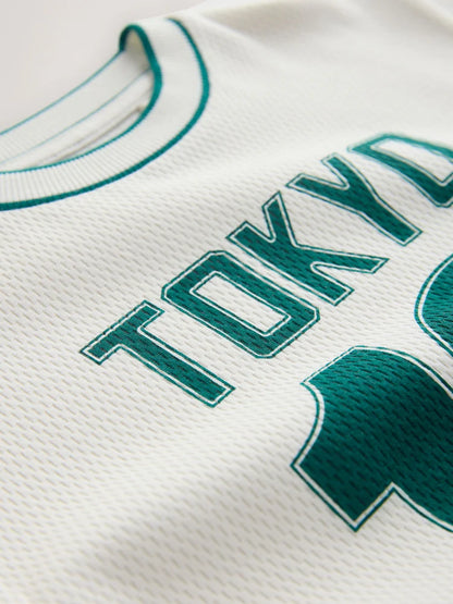 |Boy| Camiseta Universitária Creme De Manga Curta Com Estampa (3 meses a 7 anos)