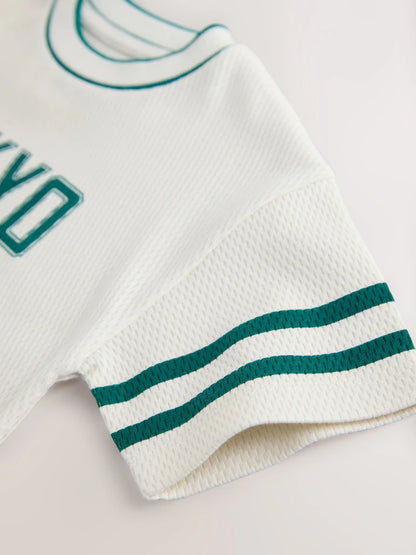 |Boy| Camiseta Universitária Creme De Manga Curta Com Estampa (3 meses a 7 anos)