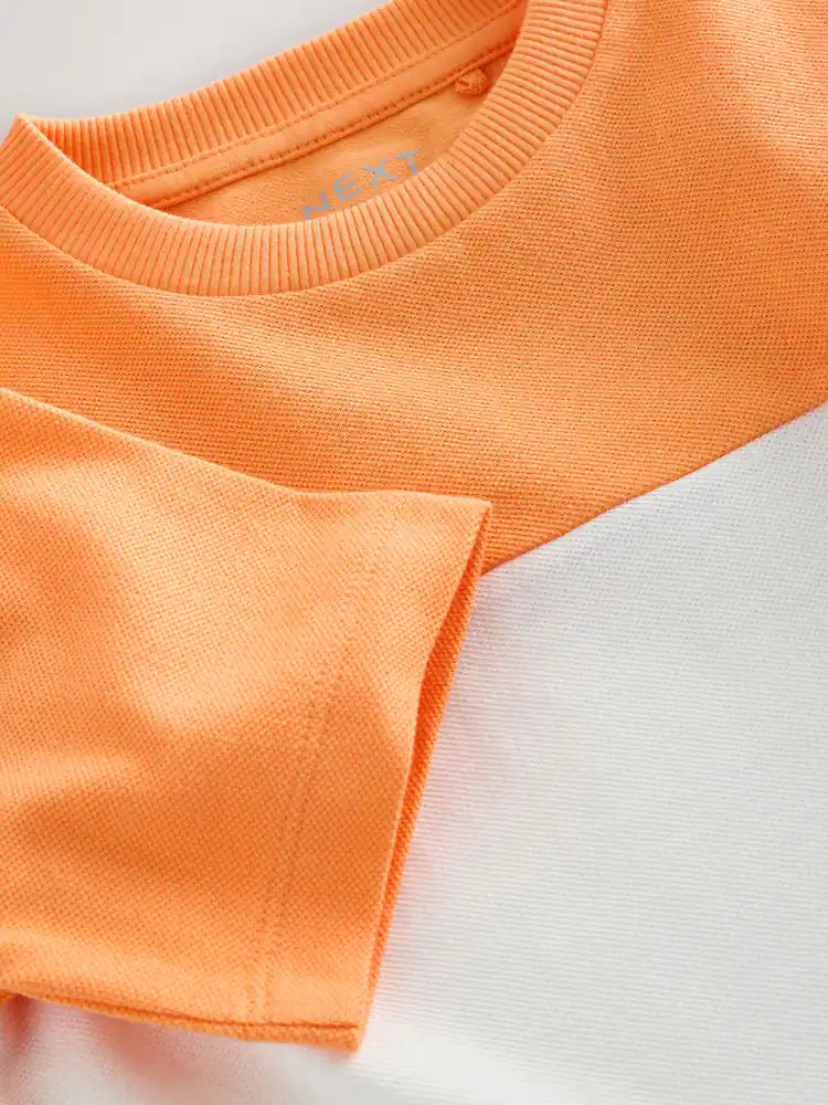 |Boy| Camiseta De Manga Curta Com Blocos De Cores Laranja/Branco/Azul (3 meses a 7 anos)