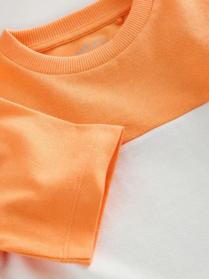 |Boy| Camiseta De Manga Curta Com Blocos De Cores Laranja/Branco/Azul (3 meses a 7 anos)