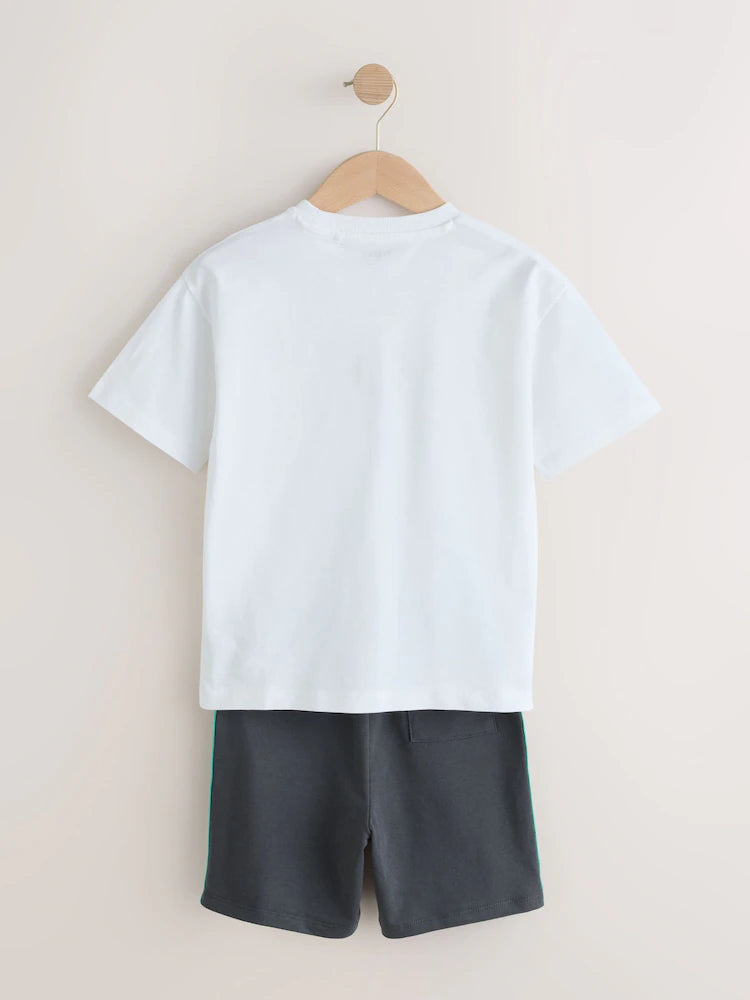 |Boy| Conjunto De Camiseta De Manga Curta e Shorts Com Estampa De Tigre Branco (3 meses a 7 anos)