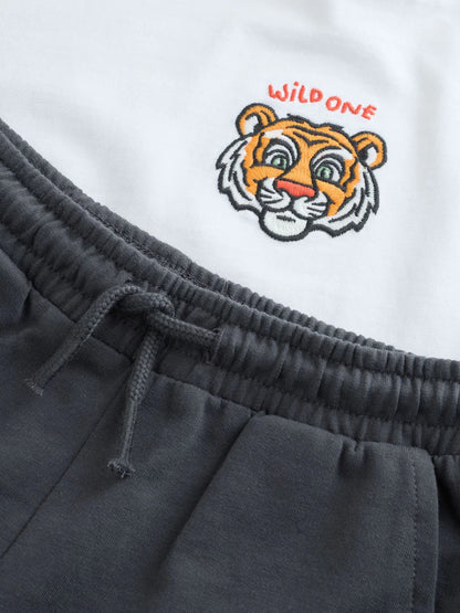 |Boy| Conjunto De Camiseta De Manga Curta e Shorts Com Estampa De Tigre Branco (3 meses a 7 anos)