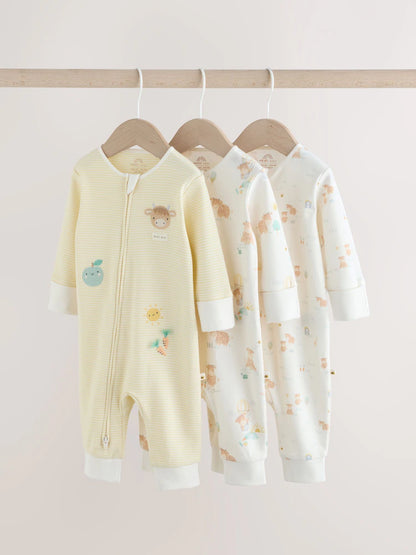 |BabyBoy| Conjunto De 3 Macacões De Dormir Para Bebês Hamish, Cor Creme, Com Zíper Duplo (0 meses a 3 anos)