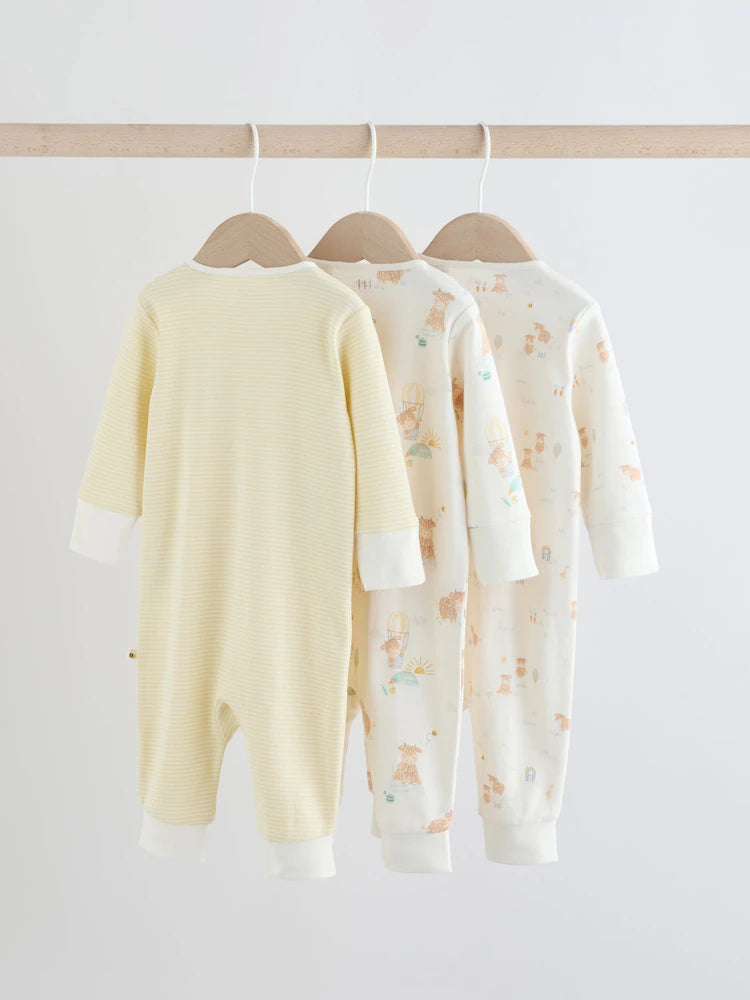 |BabyBoy| Conjunto De 3 Macacões De Dormir Para Bebês Hamish, Cor Creme, Com Zíper Duplo (0 meses a 3 anos)