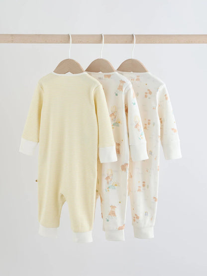 |BabyBoy| Conjunto De 3 Macacões De Dormir Para Bebês Hamish, Cor Creme, Com Zíper Duplo (0 meses a 3 anos)
