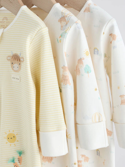 |BabyBoy| Conjunto De 3 Macacões De Dormir Para Bebês Hamish, Cor Creme, Com Zíper Duplo (0 meses a 3 anos)