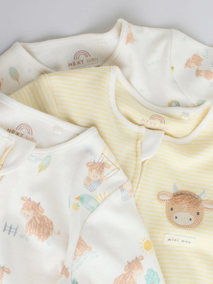 |BabyBoy| Conjunto De 3 Macacões De Dormir Para Bebês Hamish, Cor Creme, Com Zíper Duplo (0 meses a 3 anos)