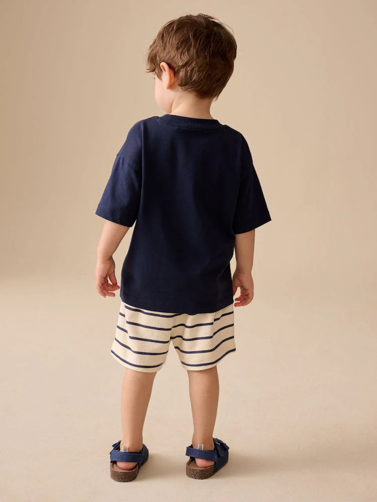 |Boy| Calções Texturizados Com Riscas Azuis e Brancas (3 meses a 7 anos)