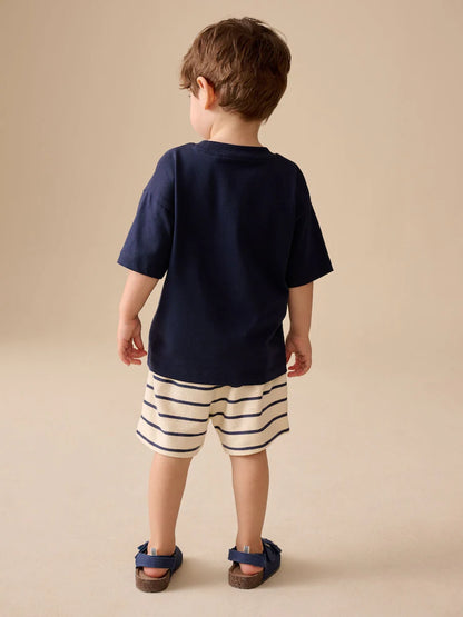 |Boy| Calções Texturizados Com Riscas Azuis e Brancas (3 meses a 7 anos)