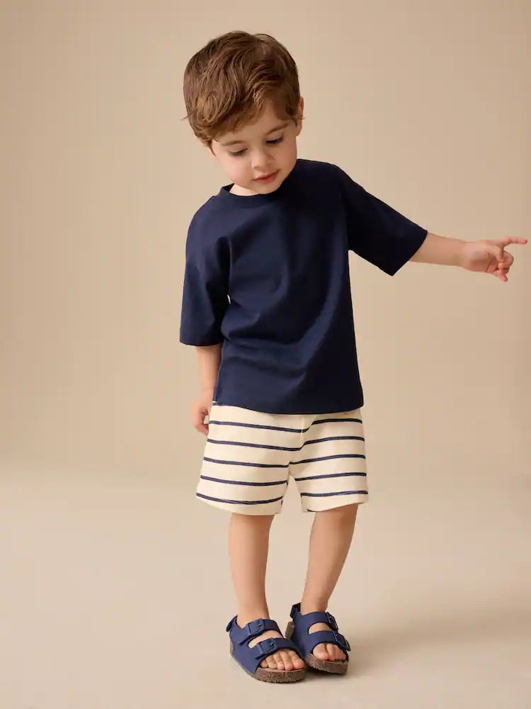 |Boy| Calções Texturizados Com Riscas Azuis e Brancas (3 meses a 7 anos)