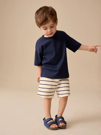 |Boy| Calções Texturizados Com Riscas Azuis e Brancas (3 meses a 7 anos)
