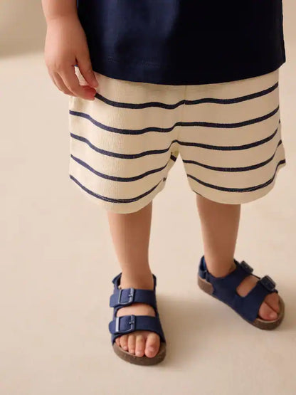 |Boy| Calções Texturizados Com Riscas Azuis e Brancas (3 meses a 7 anos)