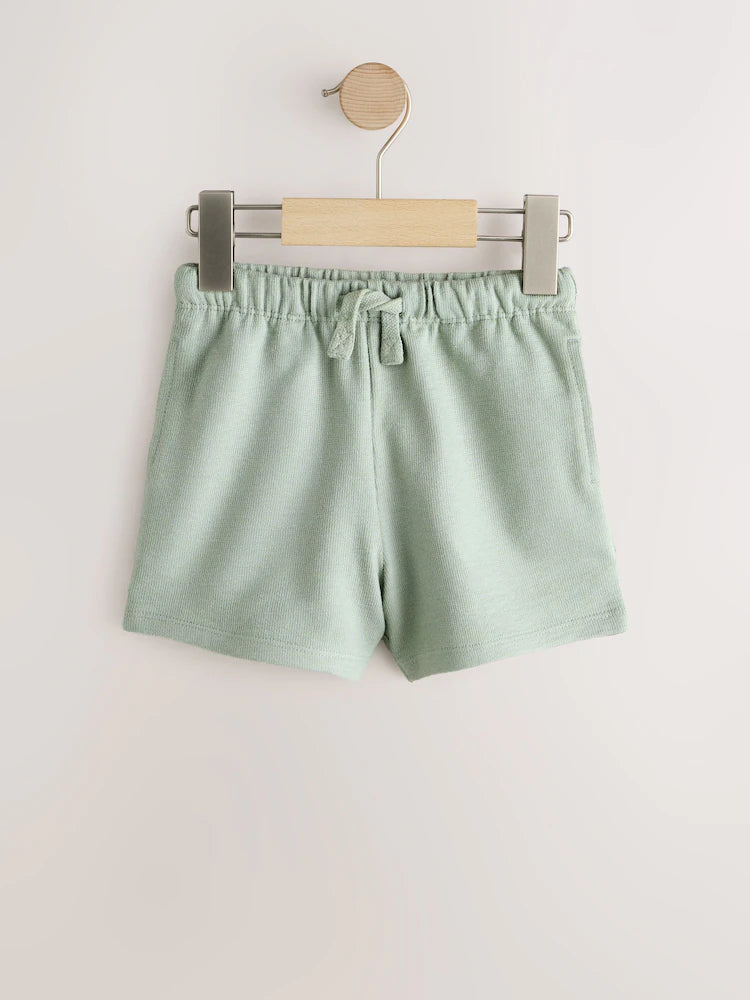 |Boy| Kit com 3 Shorts Texturizados com Listras em Verde-Sálvia, Amarelo-Suave e Tons Pastel (3 meses a 7 anos)