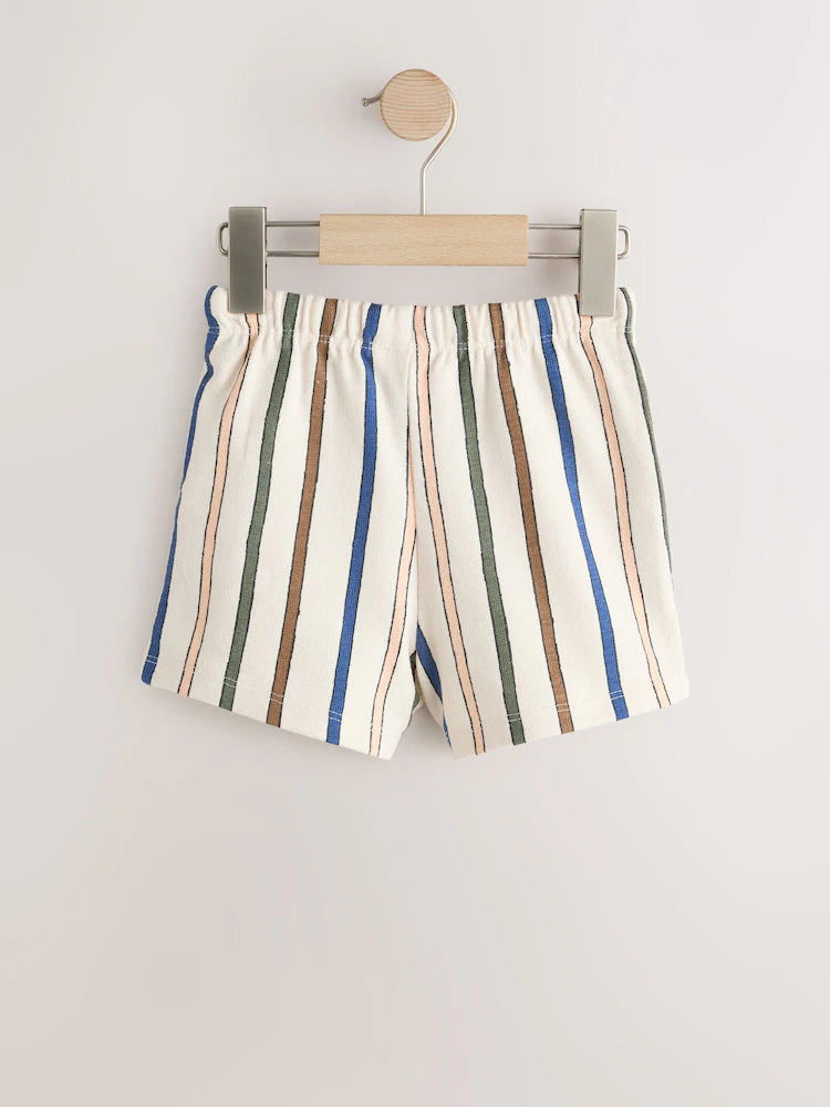 |Boy| Kit com 3 Shorts Texturizados com Listras em Verde-Sálvia, Amarelo-Suave e Tons Pastel (3 meses a 7 anos)