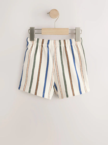 |Boy| Kit com 3 Shorts Texturizados com Listras em Verde-Sálvia, Amarelo-Suave e Tons Pastel (3 meses a 7 anos)