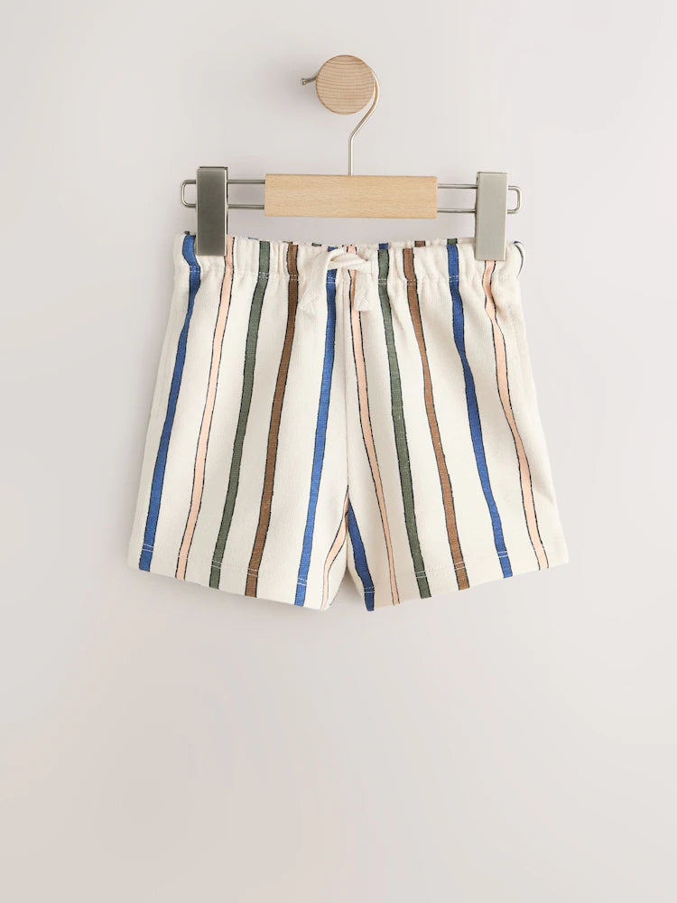 |Boy| Kit com 3 Shorts Texturizados com Listras em Verde-Sálvia, Amarelo-Suave e Tons Pastel (3 meses a 7 anos)