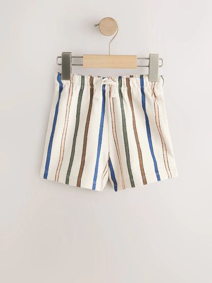 |Boy| Kit com 3 Shorts Texturizados com Listras em Verde-Sálvia, Amarelo-Suave e Tons Pastel (3 meses a 7 anos)