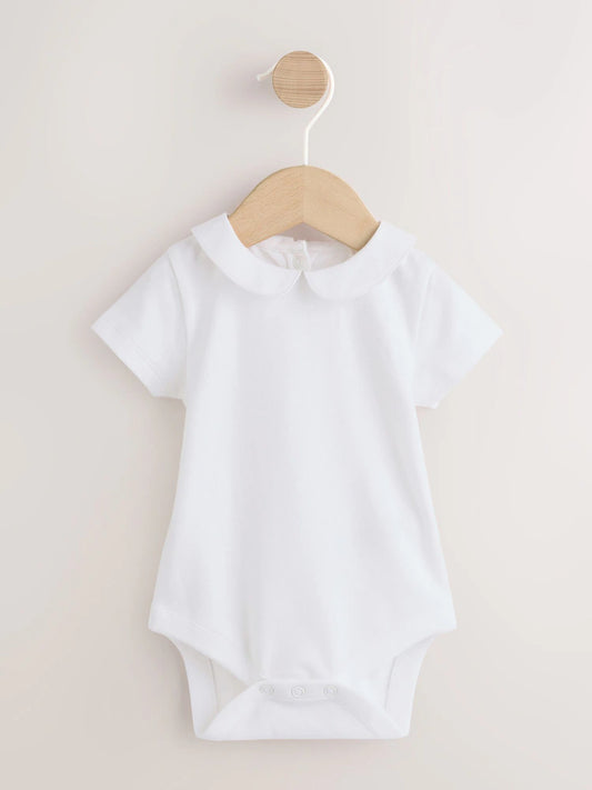 |BabyGirl| Conjunto De Jardineira e Body De Tecido Branco Bordado Com Urso (0 meses a 3 anos)