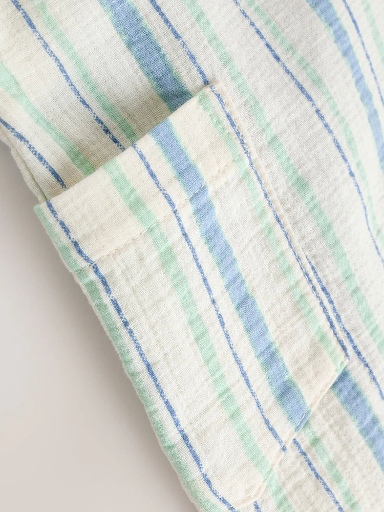 |BabyBoy| Conjunto De Jardineira e Body Listrados Azuis (0 meses a 2 anos)