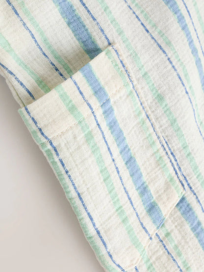 |BabyBoy| Conjunto De Jardineira e Body Listrados Azuis (0 meses a 2 anos)