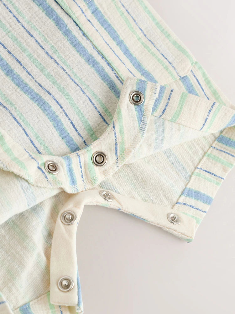 |BabyBoy| Conjunto De Jardineira e Body Listrados Azuis (0 meses a 2 anos)