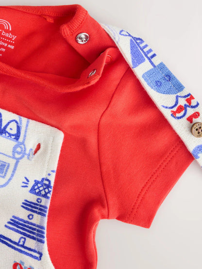 |BabyBoy| Conjunto de Jardineira de Malha e Body para Bebê – Estilo Náutico Vermelho (0 meses a 2 anos)