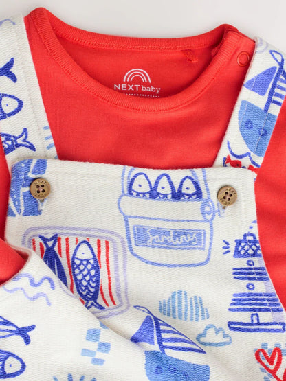 |BabyBoy| Conjunto de Jardineira de Malha e Body para Bebê – Estilo Náutico Vermelho (0 meses a 2 anos)