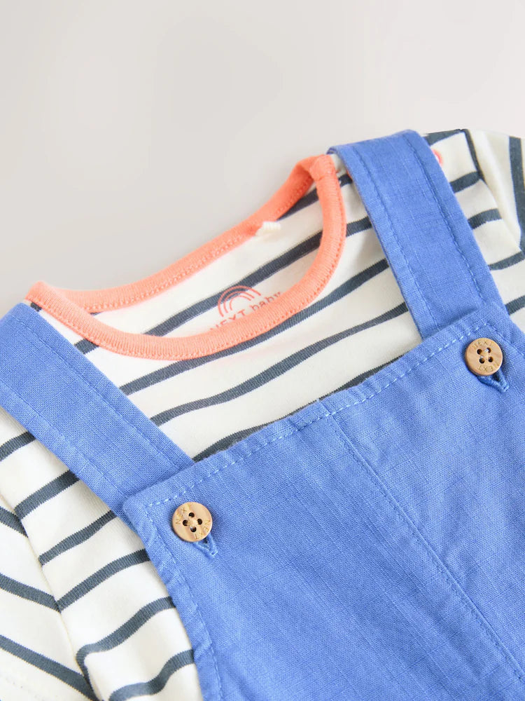 |BabyGirl| Conjunto De Bebê Com Jardineira e Body Estampa de Fazenda Azul (0 meses a 2 anos)
