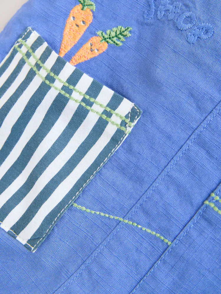 |BabyGirl| Conjunto De Bebê Com Jardineira e Body Estampa de Fazenda Azul (0 meses a 2 anos)