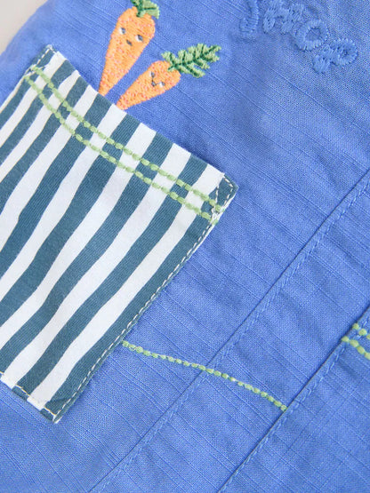 |BabyGirl| Conjunto De Bebê Com Jardineira e Body Estampa de Fazenda Azul (0 meses a 2 anos)