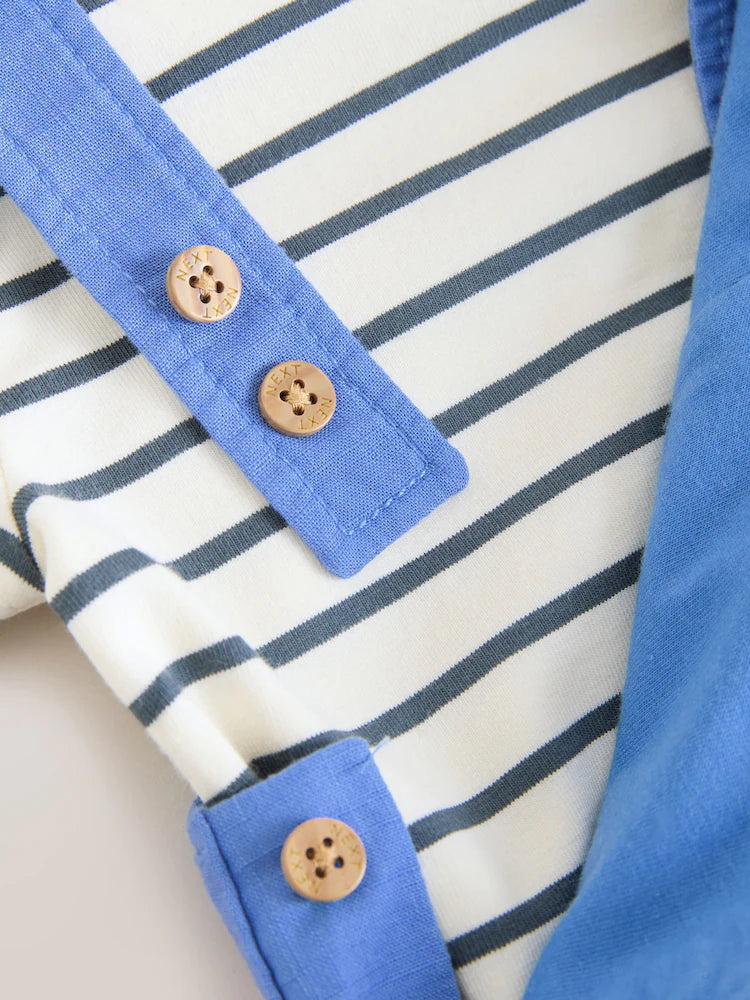 |BabyGirl| Conjunto De Bebê Com Jardineira e Body Estampa de Fazenda Azul (0 meses a 2 anos)