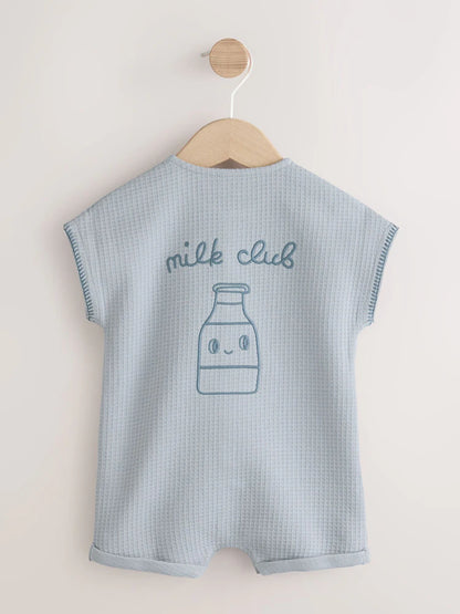 |BabyBoy| Macacão Infantil Blue Milk Club Jersey Waffle (0 meses a 3 anos)