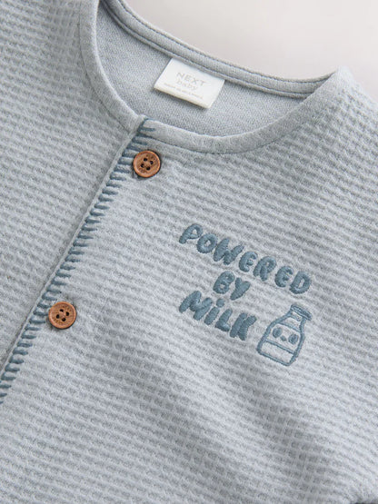 |BabyBoy| Macacão Infantil Blue Milk Club Jersey Waffle (0 meses a 3 anos)