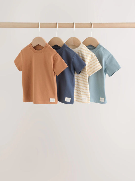 |BabyBoy| Conjunto De 4 Camisetas De Manga Curta Para Bebês Nas Cores Azul Mineral, Neutro e Laranja (0 meses a 2 anos).