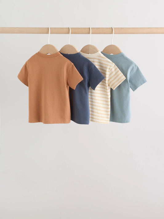|BabyBoy| Conjunto De 4 Camisetas De Manga Curta Para Bebês Nas Cores Azul Mineral, Neutro e Laranja (0 meses a 2 anos).