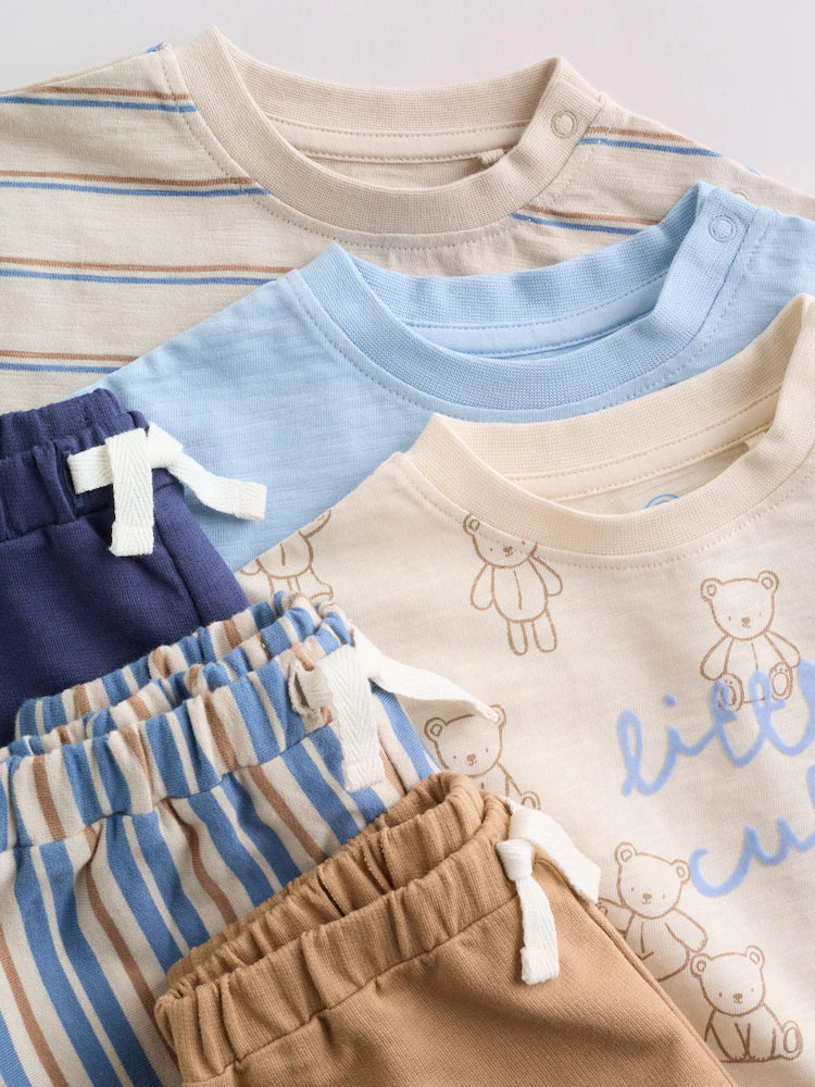 |BabyBoy| Conjunto De Bebê Com Estampa De Ursinhos Azuis, Composto Por Blusa e Shorts, 6 peças (0 meses a 3 anos)