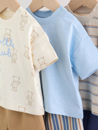 |BabyBoy| Conjunto De Bebê Com Estampa De Ursinhos Azuis, Composto Por Blusa e Shorts, 6 peças (0 meses a 3 anos)