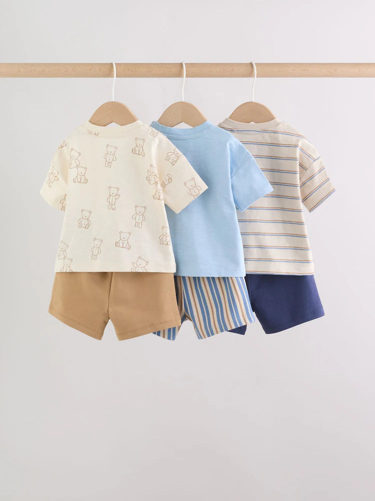 |BabyBoy| Conjunto De Bebê Com Estampa De Ursinhos Azuis, Composto Por Blusa e Shorts, 6 peças (0 meses a 3 anos)