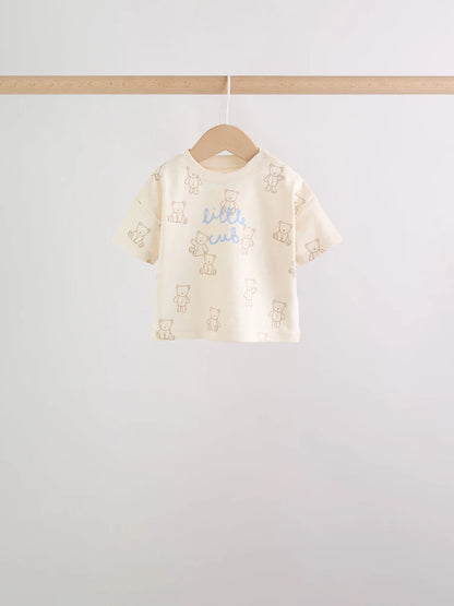 |BabyBoy| Conjunto De Bebê Com Estampa De Ursinhos Azuis, Composto Por Blusa e Shorts, 6 peças (0 meses a 3 anos)