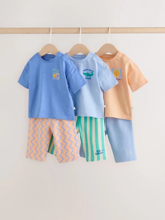 |BabyBoy| Conjunto De 6 Peças Para Bebê (Blusa Azul e Calça Legging) (0 meses a 2 anos)