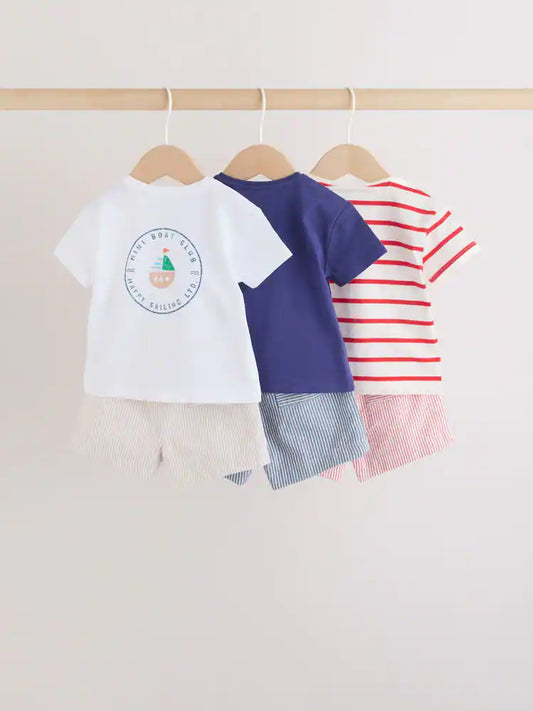 |BabyBoy| Conjunto De Bebê Azul Com Estampa Náutica, Composto Por Blusa e Shorts, 6 Peças (0 meses a 3 anos)